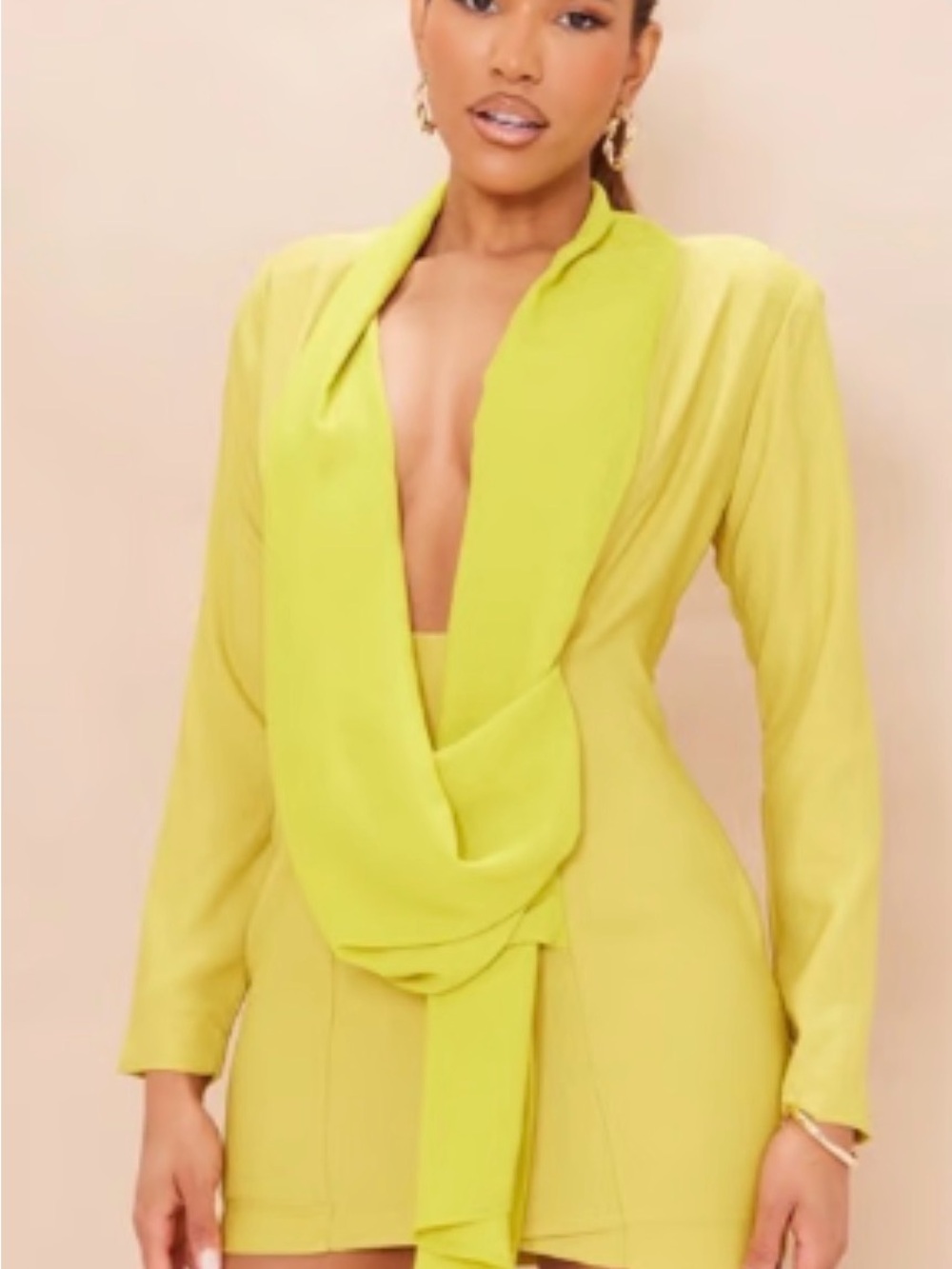PrettyLittleThing Chartreuse Green Draped Open-Front Jacket